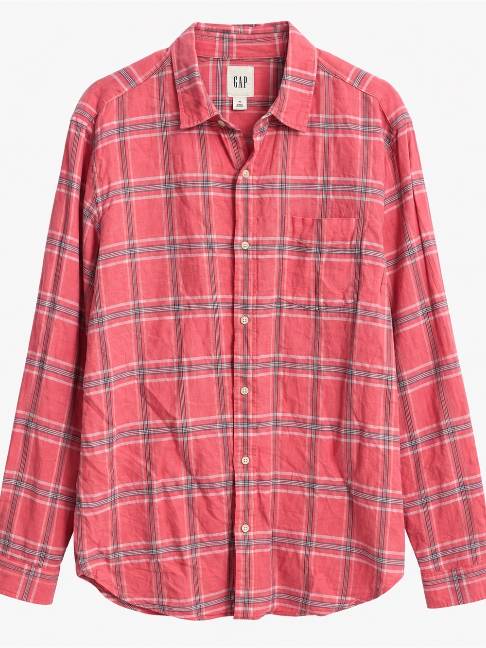 GAP Coral Pink Plaid Button Down Shirt Women’s XL Relaxed Preppy Coastal